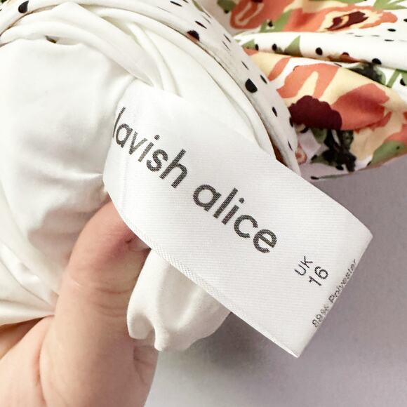 Lavish Alice Floral Polka Dot Puff‎ Sleeve Mini Dress - Size 12 - Picture 7 of 14